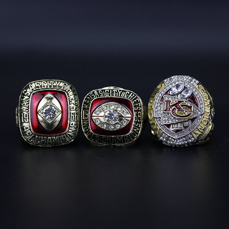 3 Kansas City Chiefs Super Bowl NFL championship ring set replica