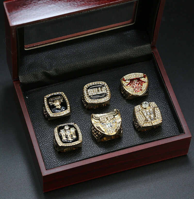 Michael Jordan Chicago Bulls 32x36 Custom Framed Jersey with (2) Replica  Championship Rings