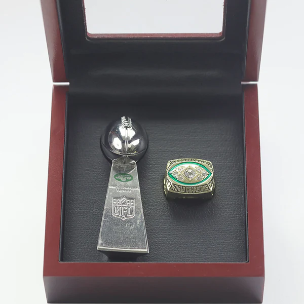 New York Jets 1968 Joe Namath NFL championship ring & Vince Lombardi replica trophy Lombardi Trophy championship rings