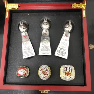 3 Kansas City Chiefs Super Bowl NFL championship ring set with 3 Vince Lombardi trophies Lombardi Trophy 2023 chiefs ring