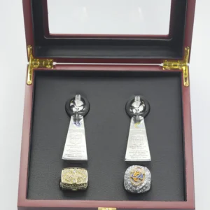 Los Angeles Rams 2000 & 2022 Super Bowl NFL championship ring set with 2 Vince Lombardi trophies Lombardi Trophy championship rings 2
