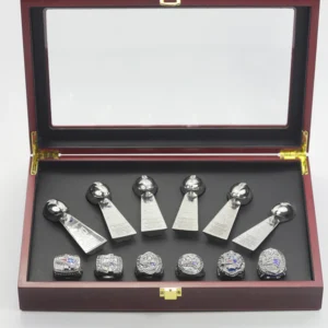 6 New England Patriots NFL Super Bowl championship rings set with 6 Vince Lombardi trophies Lombardi Trophy championship rings 2