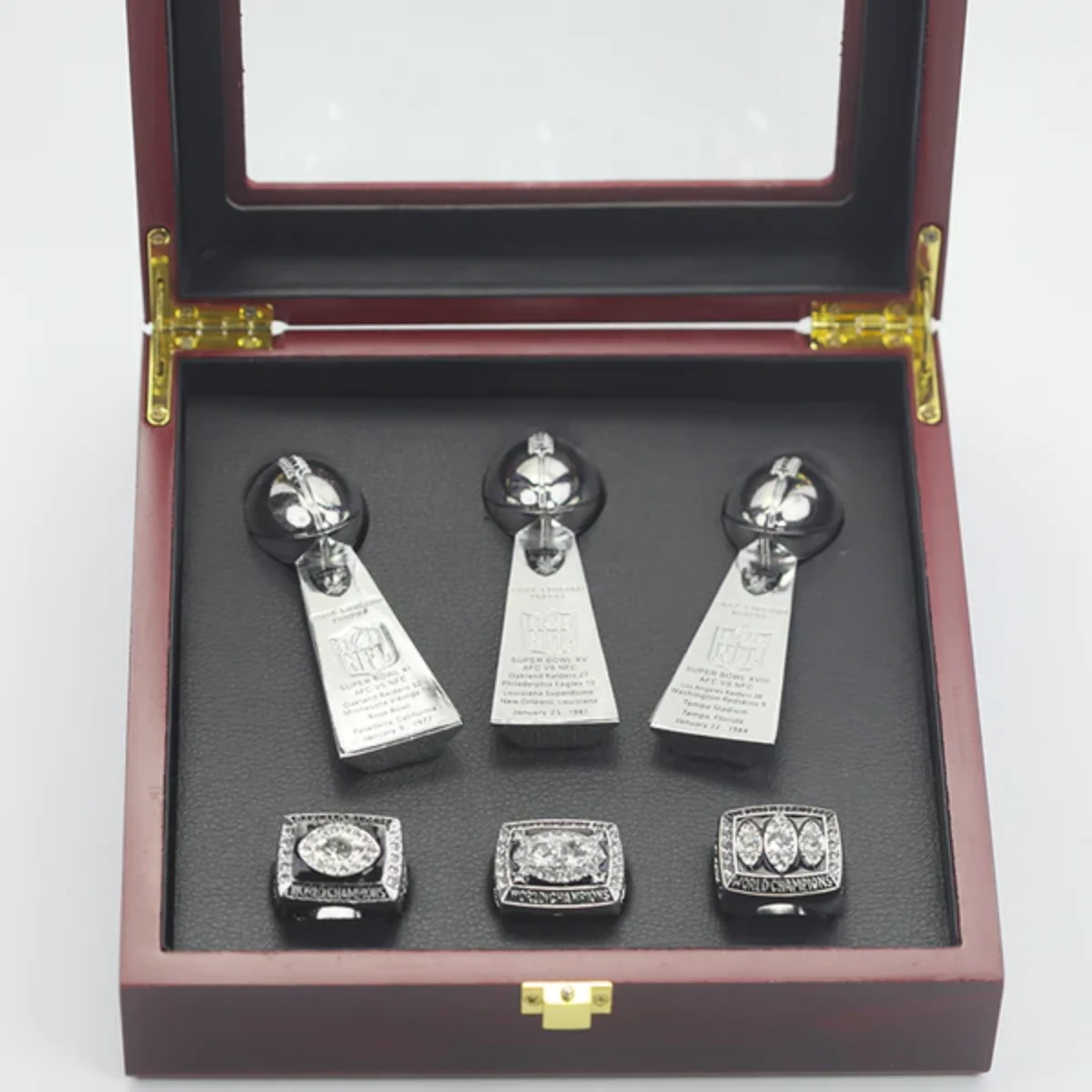 Los Angeles Raiders Oakland Raiders NFL Super Bowl Championship Rings &  Trophy*3 set