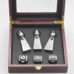 3 Las Vegas (Oakland) Raiders Super Bowl NFL championship ring set with 3 Vince Lombardi trophies Lombardi Trophy championship rings