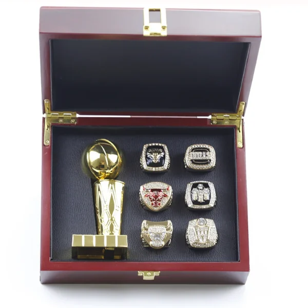 6 Chicago Bulls NBA championship rings set with Larry O’Brien Championship Trophy NBA Rings bulls ring set and trophy