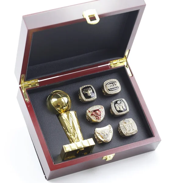 6 Chicago Bulls NBA championship rings set with Larry O’Brien Championship Trophy NBA Rings bulls ring set and trophy 2