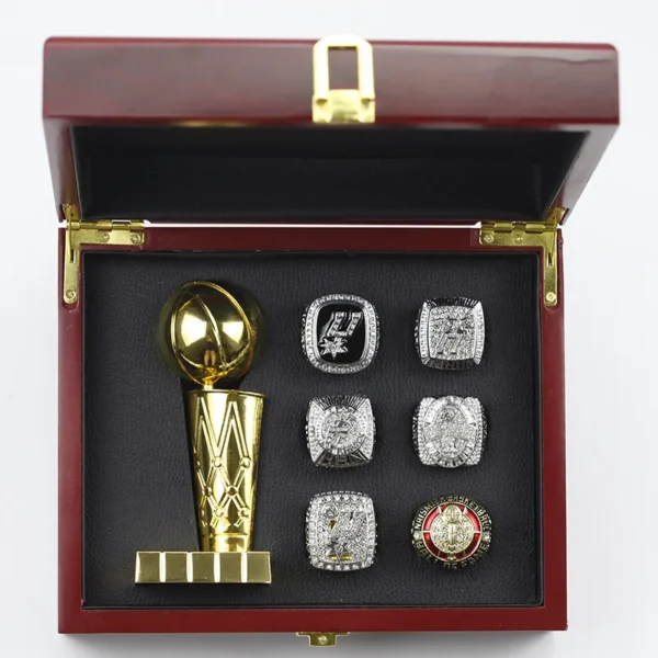 5 San Antonio Spurs and Tim Duncan HOF rings set with Larry O’Brien Championship Trophy NBA Rings championship rings