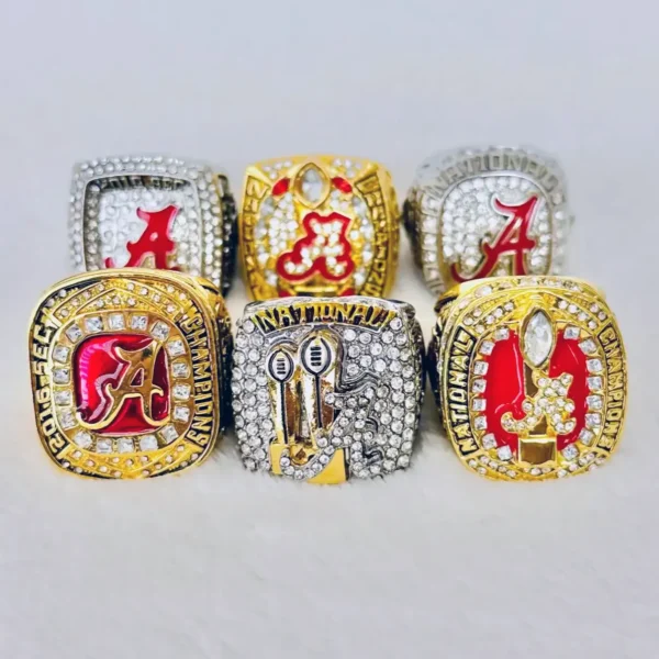 6 Alabama Crimson Tide NCAA National & SEC championship rings collection NCAA Rings Alabama Crimson Tide