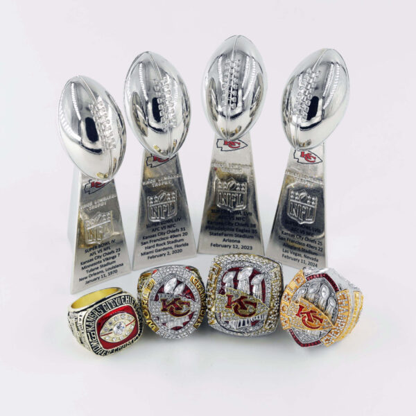 4 Kansas City Chiefs Super Bowl championship ring set with 4 Vince Lombardi trophies Football Rings 2023 chiefs ring 5