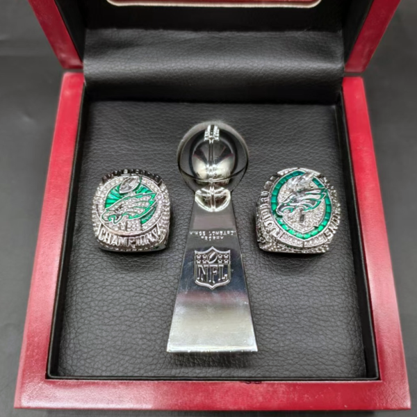 Philadelphia Eagles 2018 & 2025 championship ring set with trophy Football Rings 2025 eagles