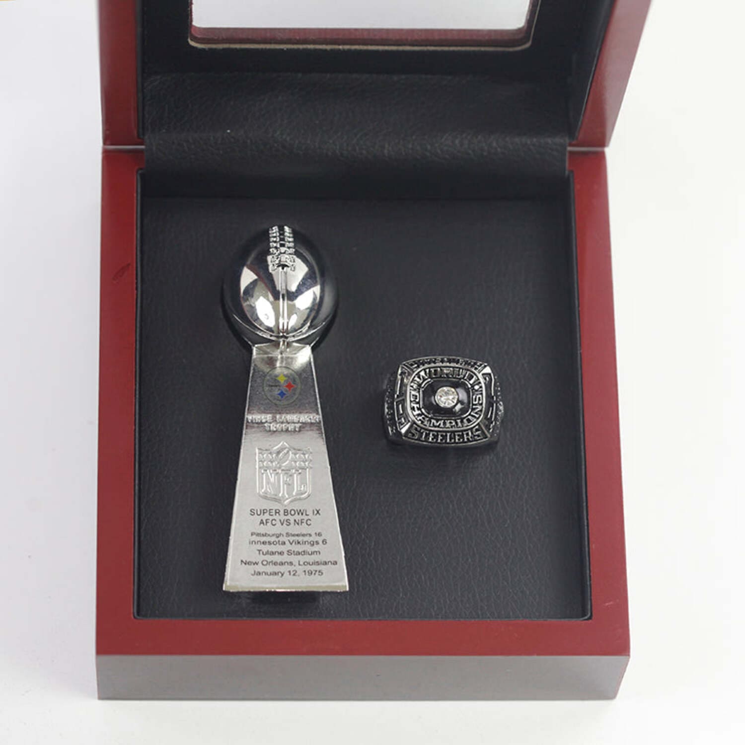 1975 Pittsburgh Steelers championship ring silver color & trophy Football Rings 1975 Pittsburgh Steelers championship ring 1975 Pittsburgh Steelers championship ring silver color & trophy Football Rings 1975 Pittsburgh Steelers championship ring