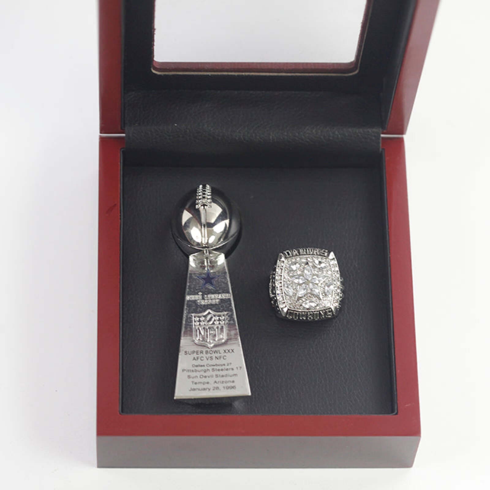 1996 Dallas Cowboys championship ring silver color & trophy Football Rings 1996 Dallas Cowboys 1996 Dallas Cowboys championship ring silver color & trophy Football Rings 1996 Dallas Cowboys